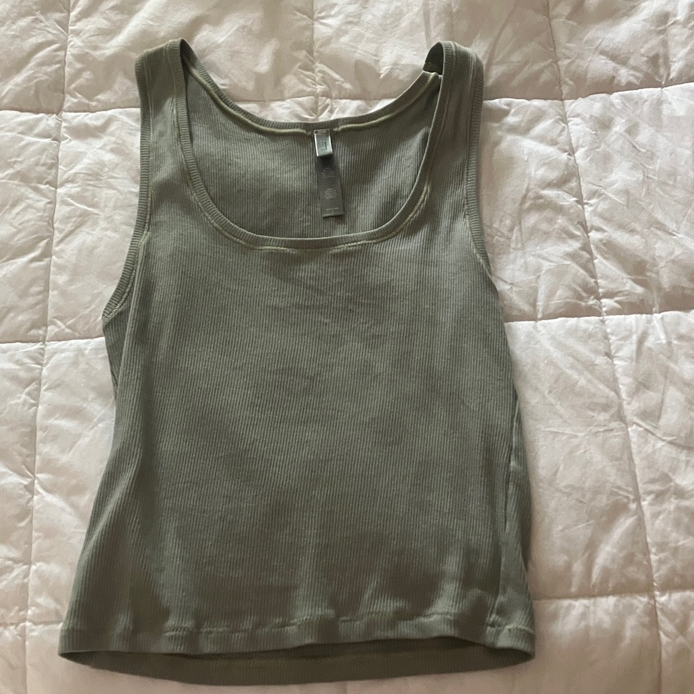 SKIMS large cotton tank top size L mineral green sage scoopneck Cotton SALE